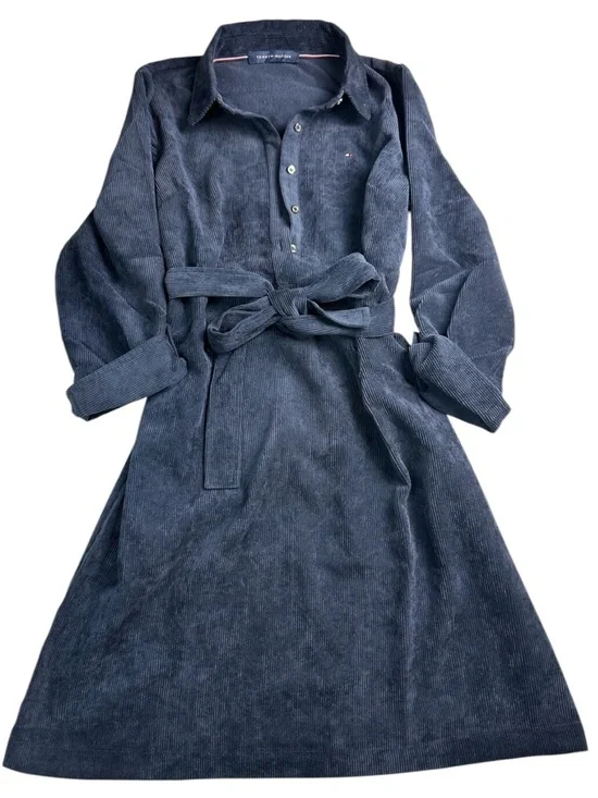 💙 Tommy Hilfiger Blue Corduroy Belted Shirt Dress Sz 6 8867-10 💙 - Picture 2 of 16